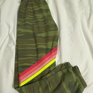 Aviator Nation Kids Camo Joggers with Rainbow Stripes